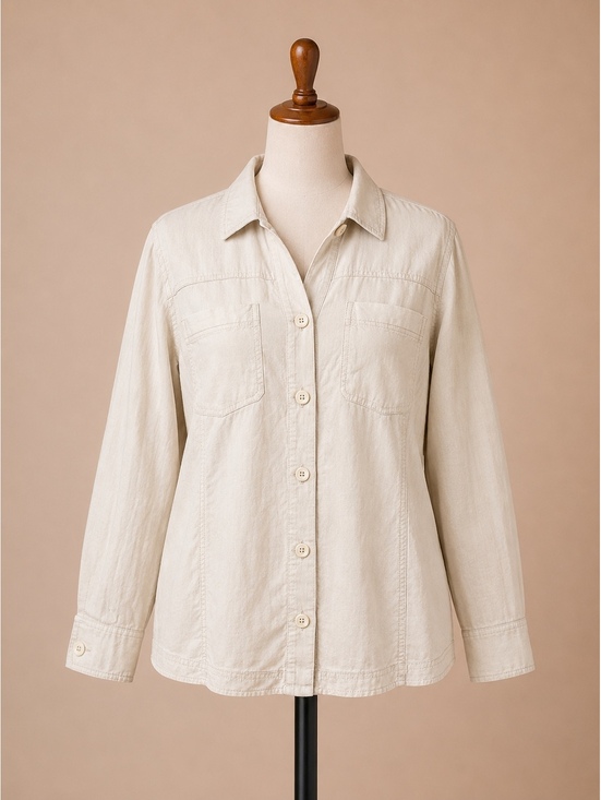 Sigrid Olsen Jackets & Blazers - Sigrid Olsen 100% Linen Beige Utility Jacket Women’s Medium